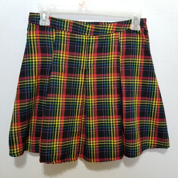 Hot Topic skirt Small Rainbow Plaid Double Buckle Pleated Pride schoolgirl mini - Picture 2 of 15